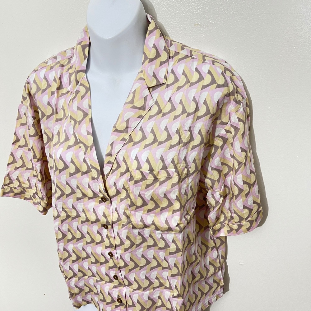 Prana Iguala Top Womens M Willow Retro Geo Short Sleeve Button Down 1970891 - Picture 3 of 7
